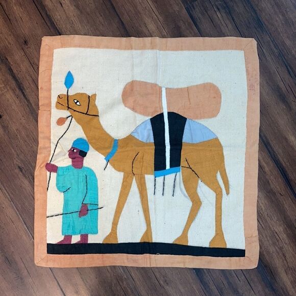 Set of Two Rare Handcrafted Egyptian Silk Cotton Wall Hangings Camel and Donkey - Picture 4 of 6